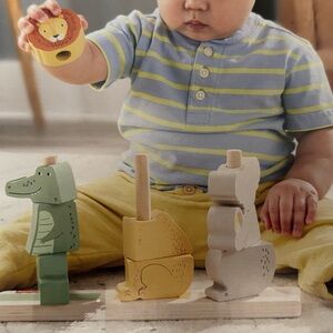 Fisher-Price Wooden Animal Stackers in White, Yellow, Green, Pink 12 months +